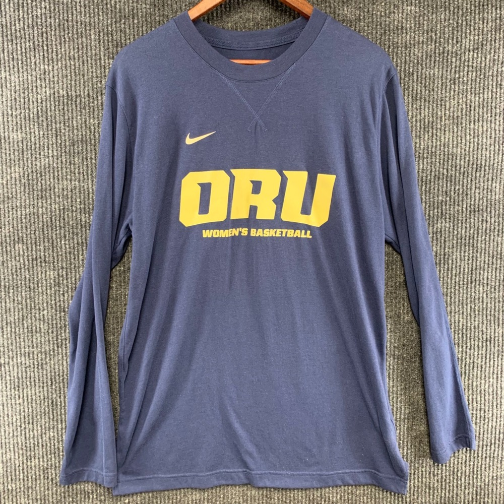 Nike Oral Roberts ORU Womens Basketball Long Sleeve Shirt Large Blue Dri-FIT